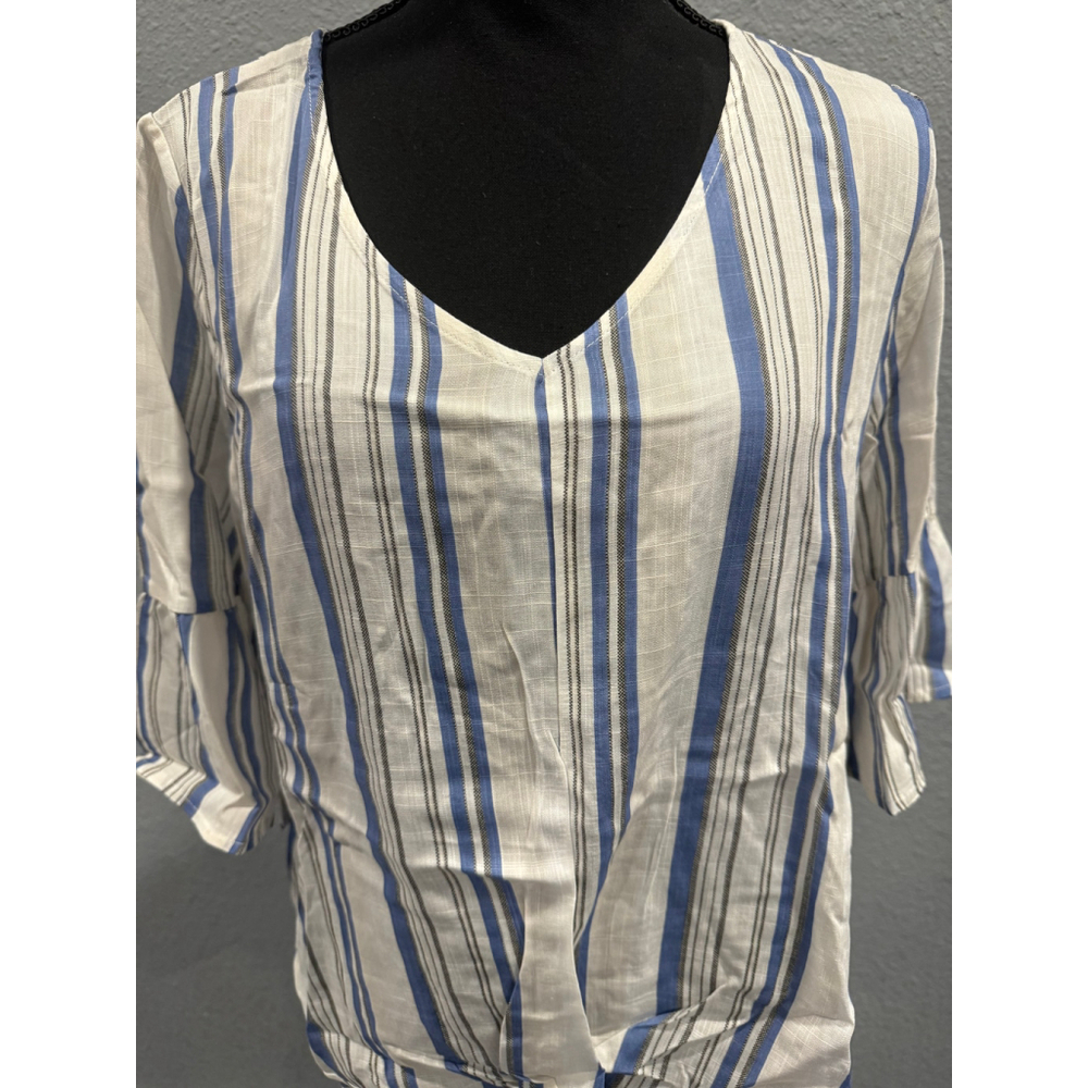 Cotton Bleu Striped Blouse with Front Knot, SZ M NWOT - Picture 4 of 11